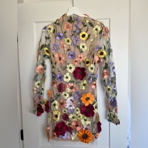 Floral appliqué dress with open back